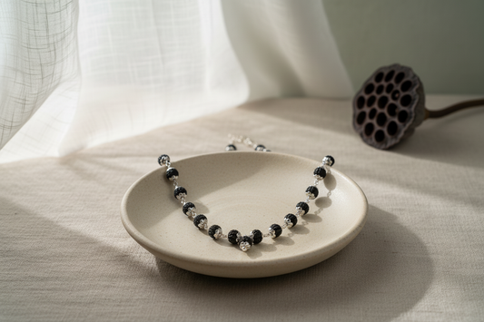 Rudraksha Full Mala – 108 Beads | Pure 925 Silver | Traditional Japa Meditation Necklace