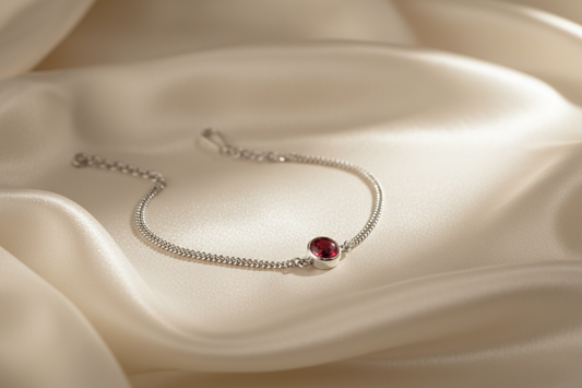 925 Silver Adjustable Chain Bracelet with Red Gemstone – Elegant Touch