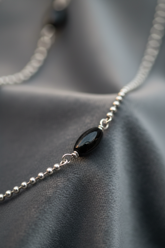 925 Silver Ball Chain Necklace with Black Beads – Timeless Symbolism