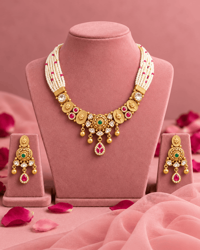Chandrika Polki Gold Plated Silver Half Set