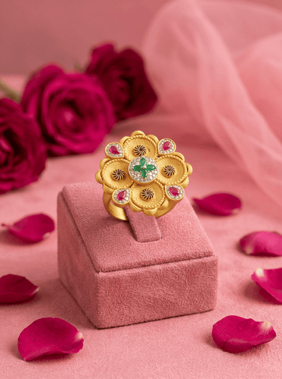 Navrang Pushpa Gold Plated Silver Ring