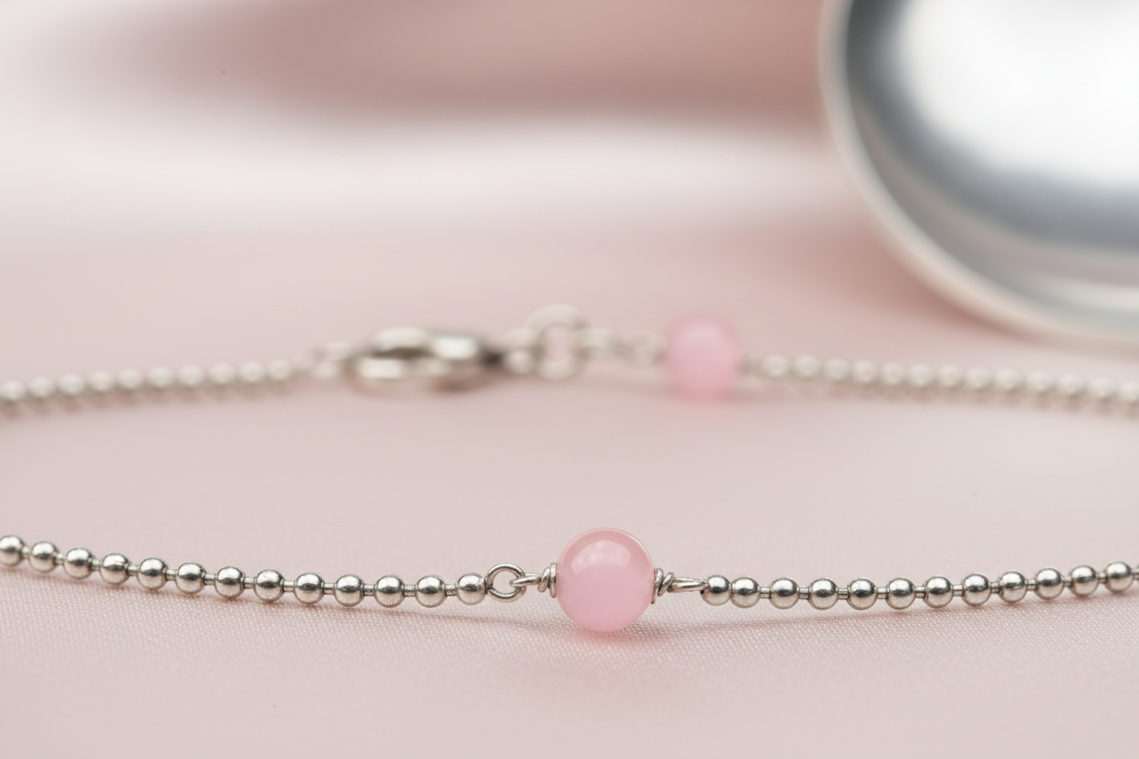 Rose Quartz Bead & Silver Ball Chain Necklace – Modern Romance