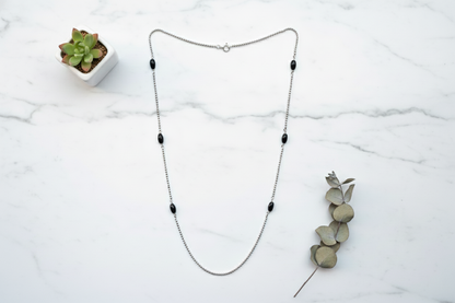 925 Silver Ball Chain Necklace with Black Beads – Timeless Symbolism