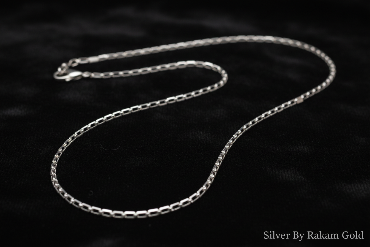 925 Silver Rectangle Link Chain Necklace – Sleek Modern Classic