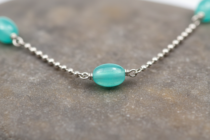 Turquoise Silver Bead Chain Necklace – Minimalist Coastal Charm