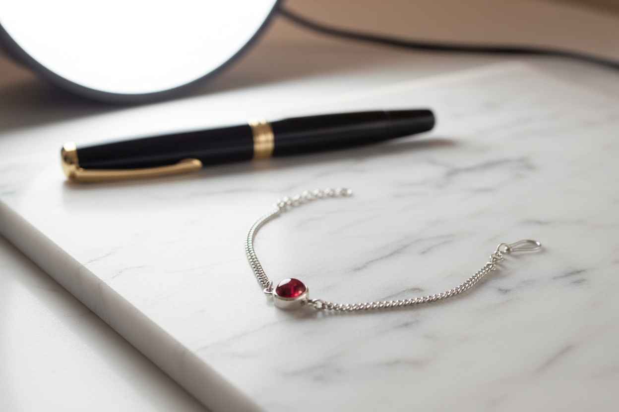 925 Silver Adjustable Chain Bracelet with Red Gemstone – Elegant Touch