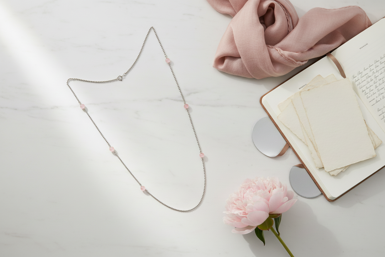 Rose Quartz Bead & Silver Ball Chain Necklace – Modern Romance