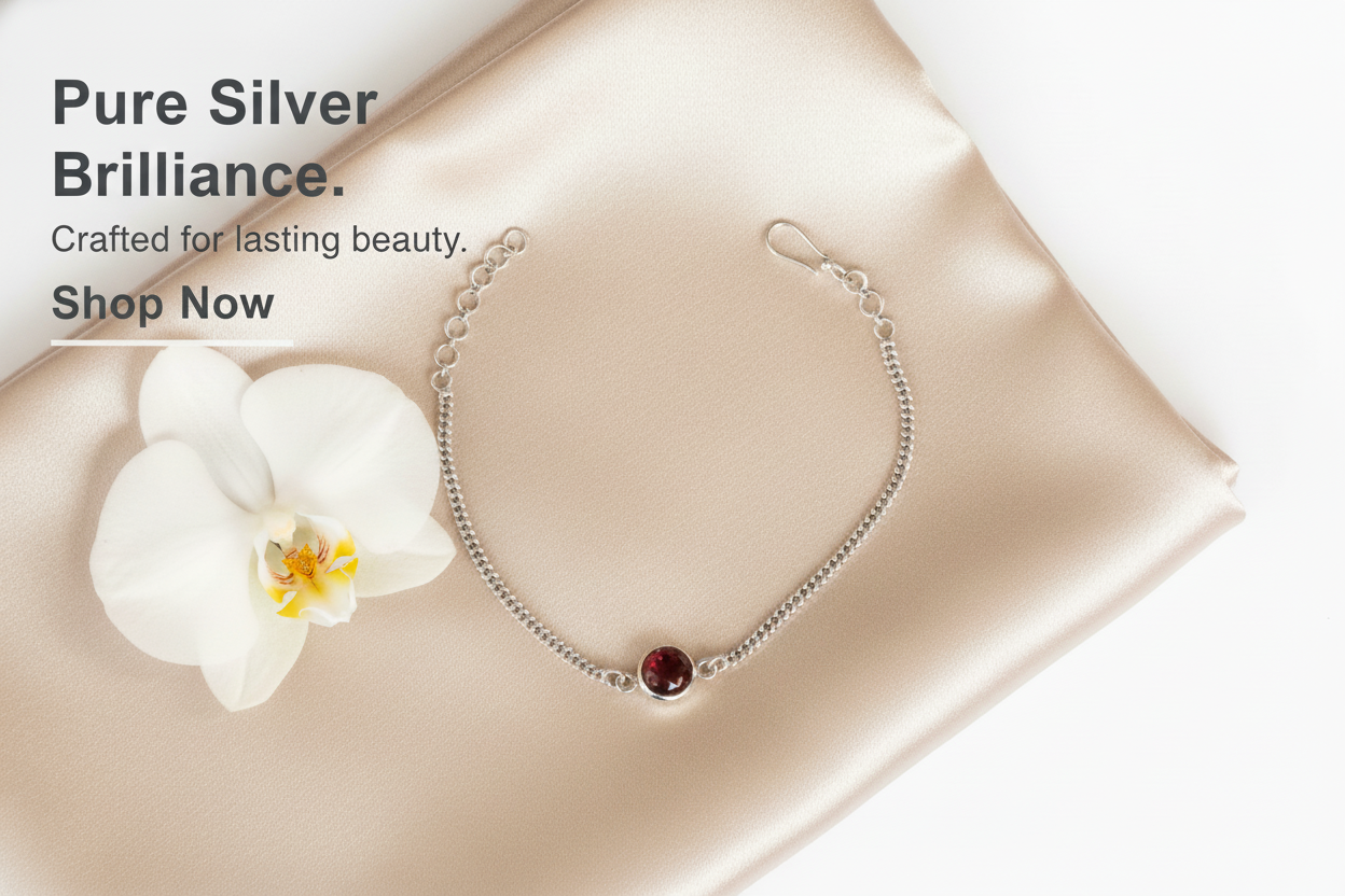 925 Silver Adjustable Chain Bracelet with Red Gemstone – Elegant Touch
