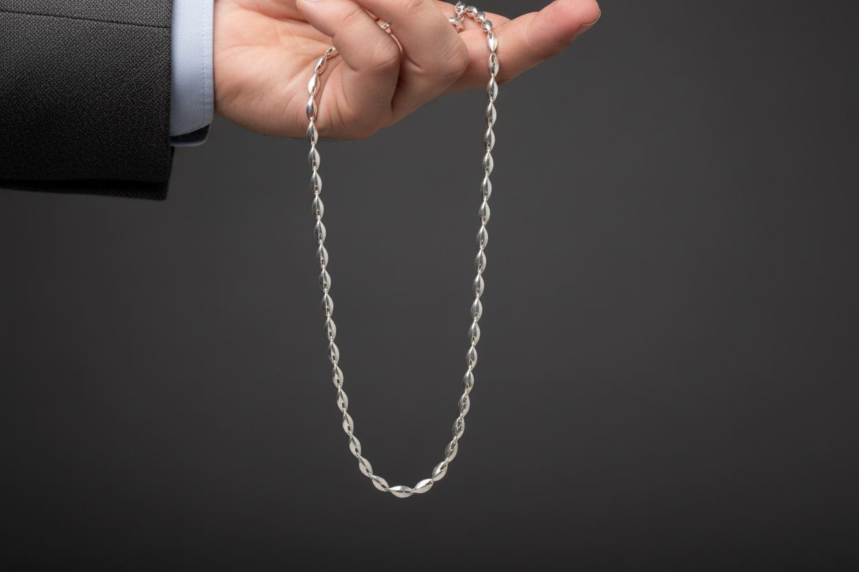 925 Silver Twisted Marquise Chain Necklace – Sculptural Elegance