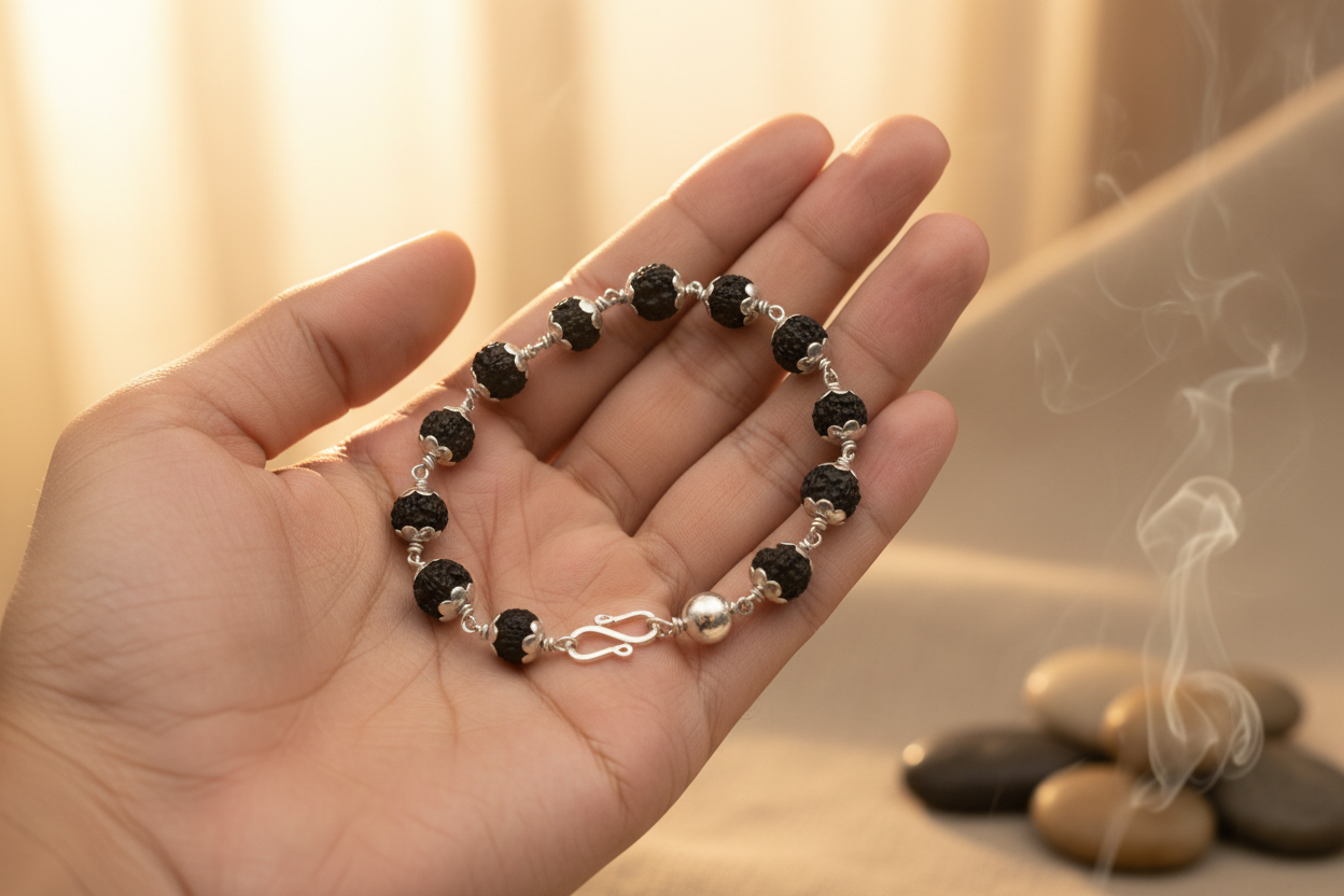 Premium Rudraksha Silver Bracelet – Divine Protection & Style