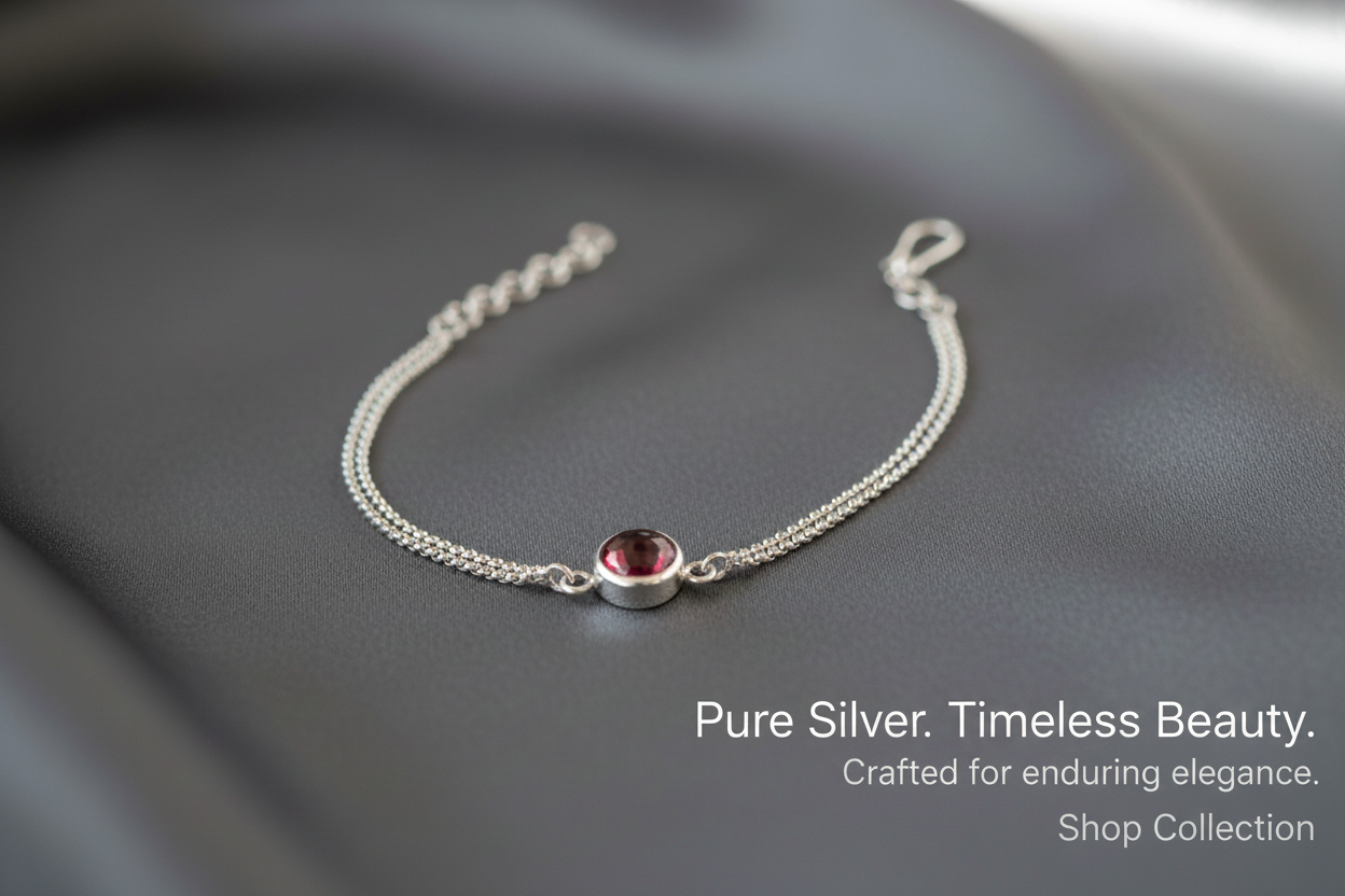 925 Silver Adjustable Chain Bracelet with Red Gemstone – Elegant Touch