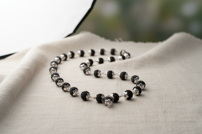 Rudraksha Full Mala – 108 Beads | Pure 925 Silver | Traditional Japa Meditation Necklace
