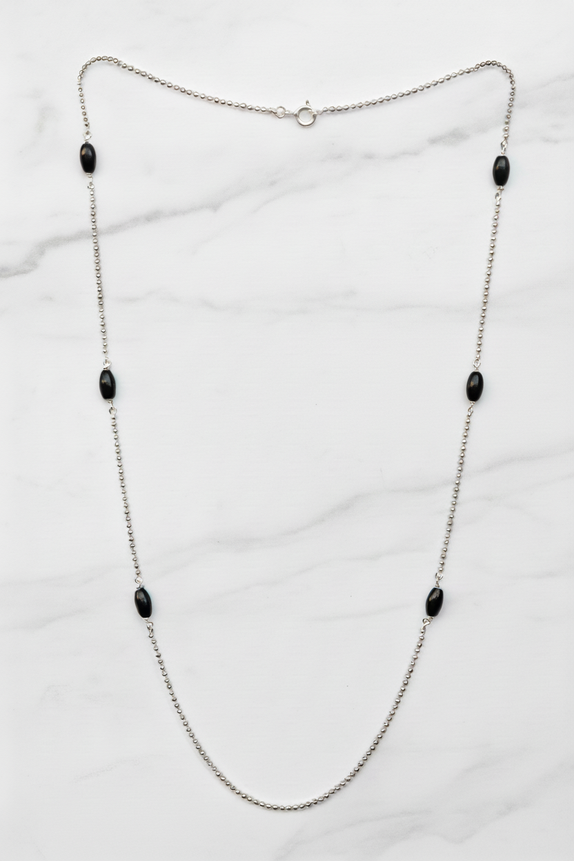 925 Silver Ball Chain Necklace with Black Beads – Timeless Symbolism