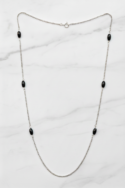 925 Silver Ball Chain Necklace with Black Beads – Timeless Symbolism