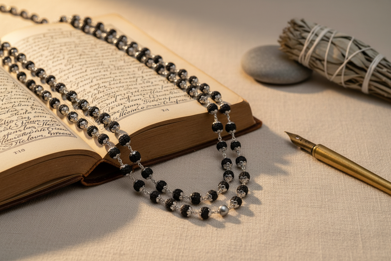 Rudraksha Full Mala – 108 Beads | Pure 925 Silver | Traditional Indian Spiritual Mala