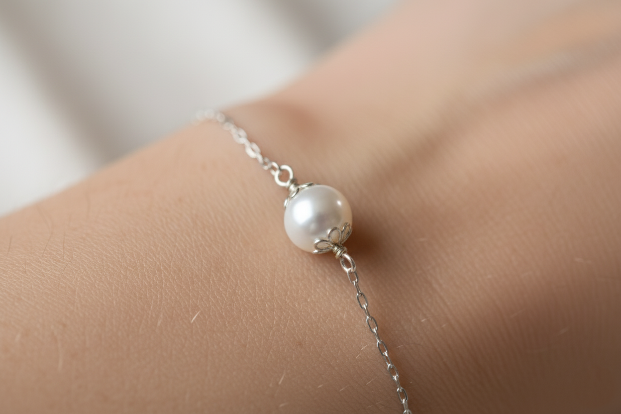 Minimalist Pearl & Sterling Silver Bracelet – Everyday Elegance
