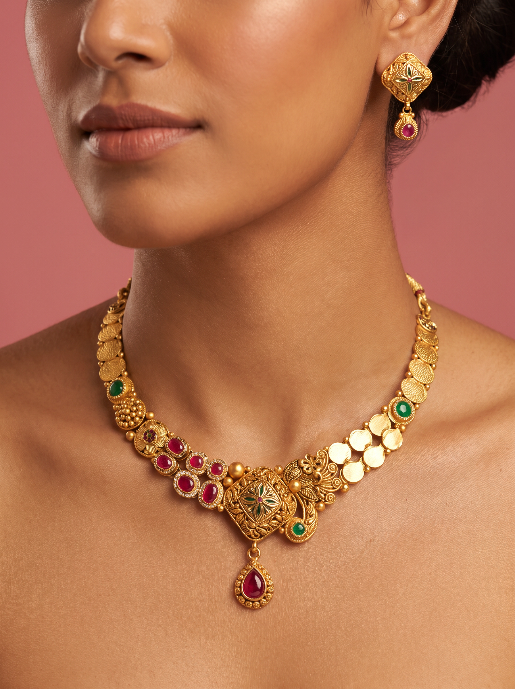 Amaira Ruby Gold Plated Silver Half Set
