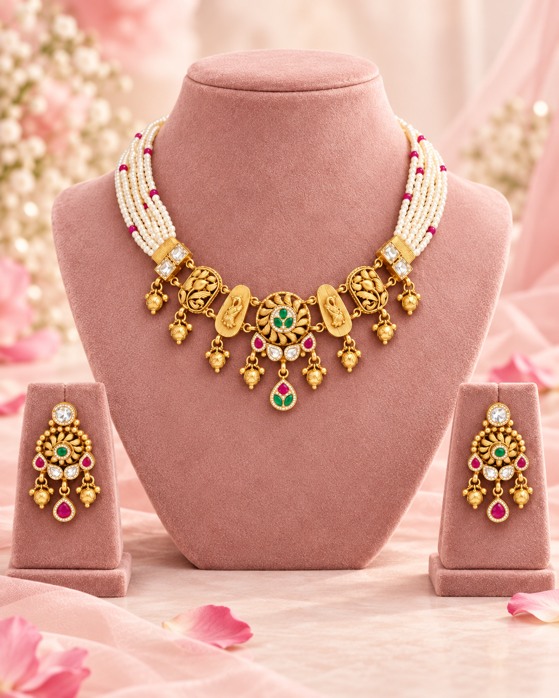 Mayur Gulnaar Gold Plated Silver Half Set