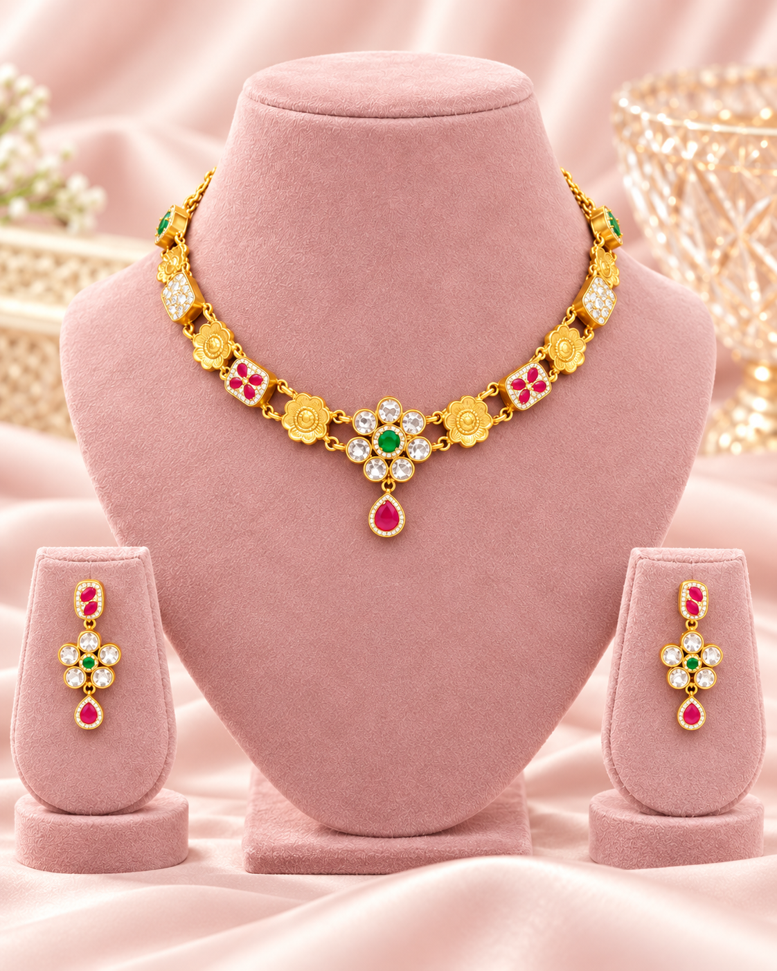 Panna Pushpa Gold Plated Silver Half Set