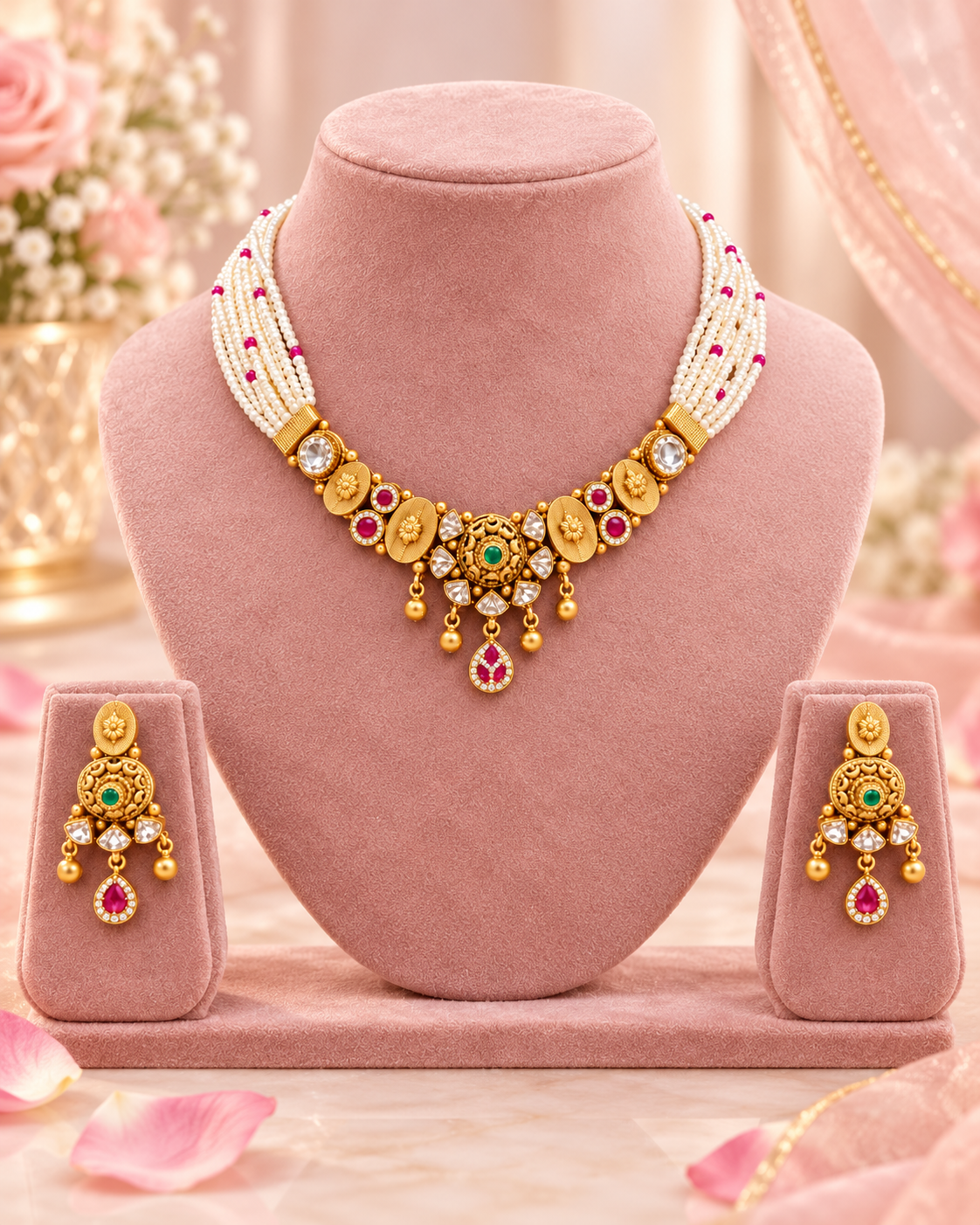Chandrika Polki Gold Plated Silver Half Set