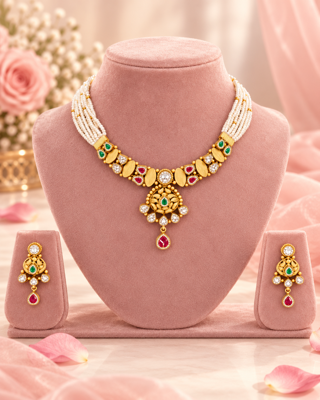 Padma Panna Gold Plated Silver Half Set