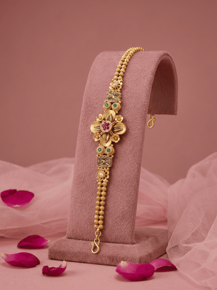 Triveni Pushpa Gold Plated Silver Bracelet