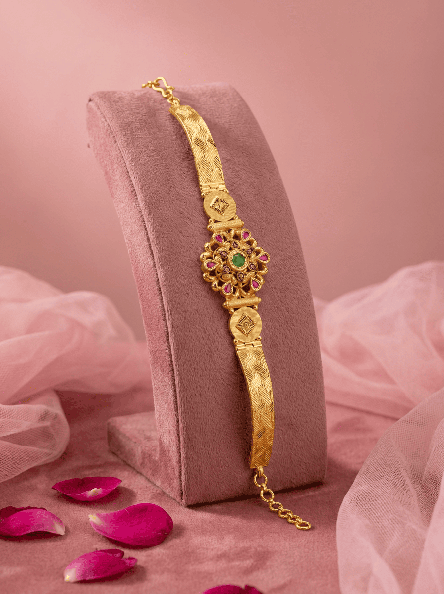 Gulbahar Navratna Gold Plated Silver Bracelet