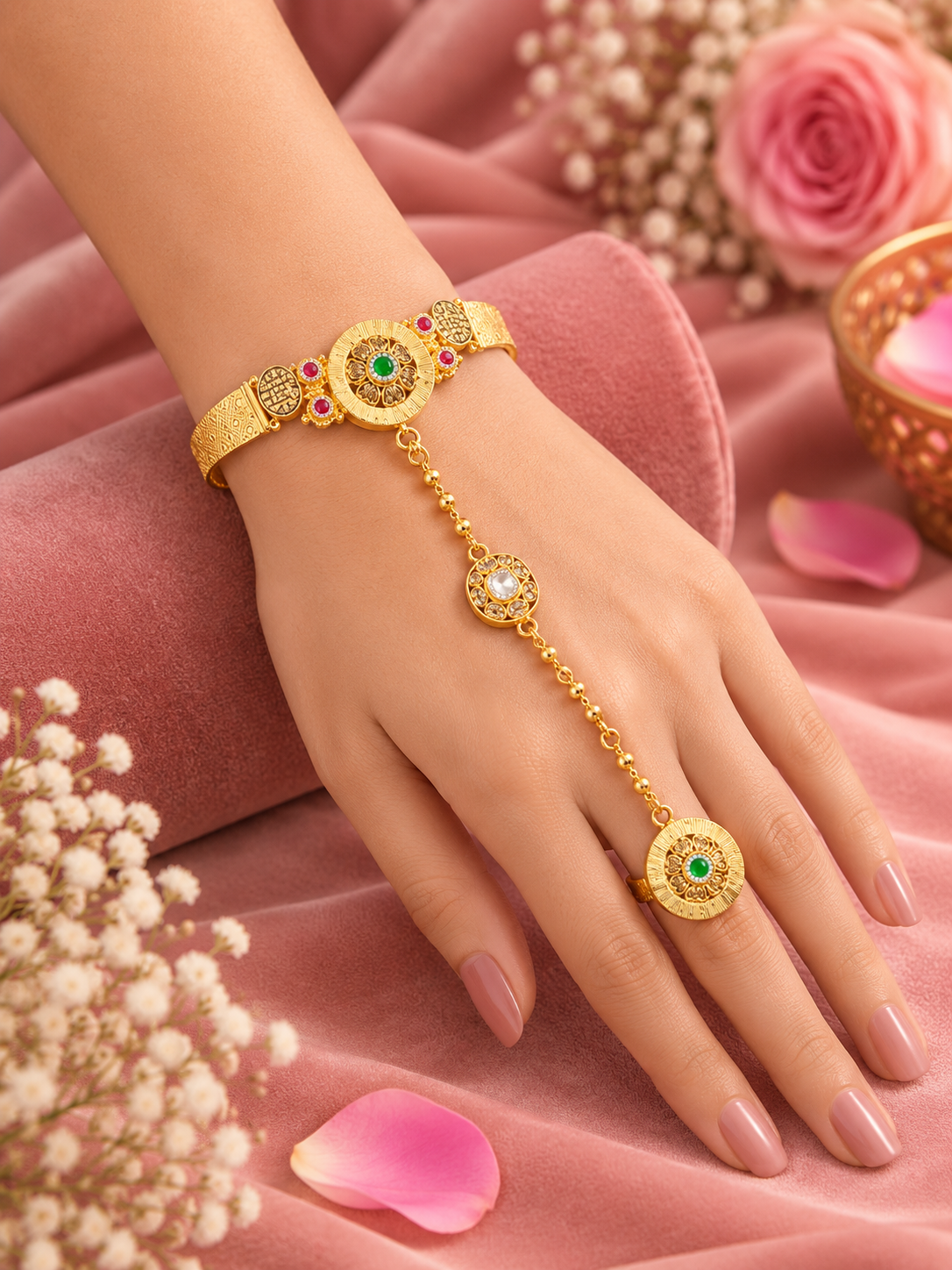 Panna Rajmudra Gold Plated Silver Hath Paan