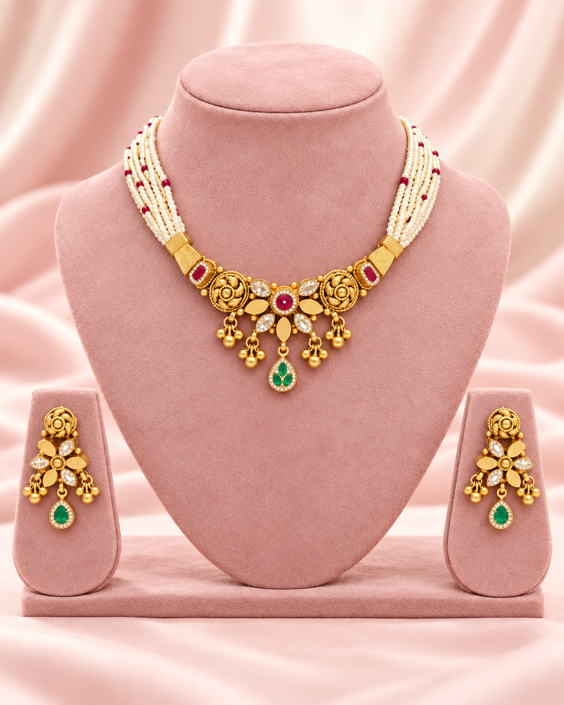 Navratna Jaal Gold Plated Silver Half Set