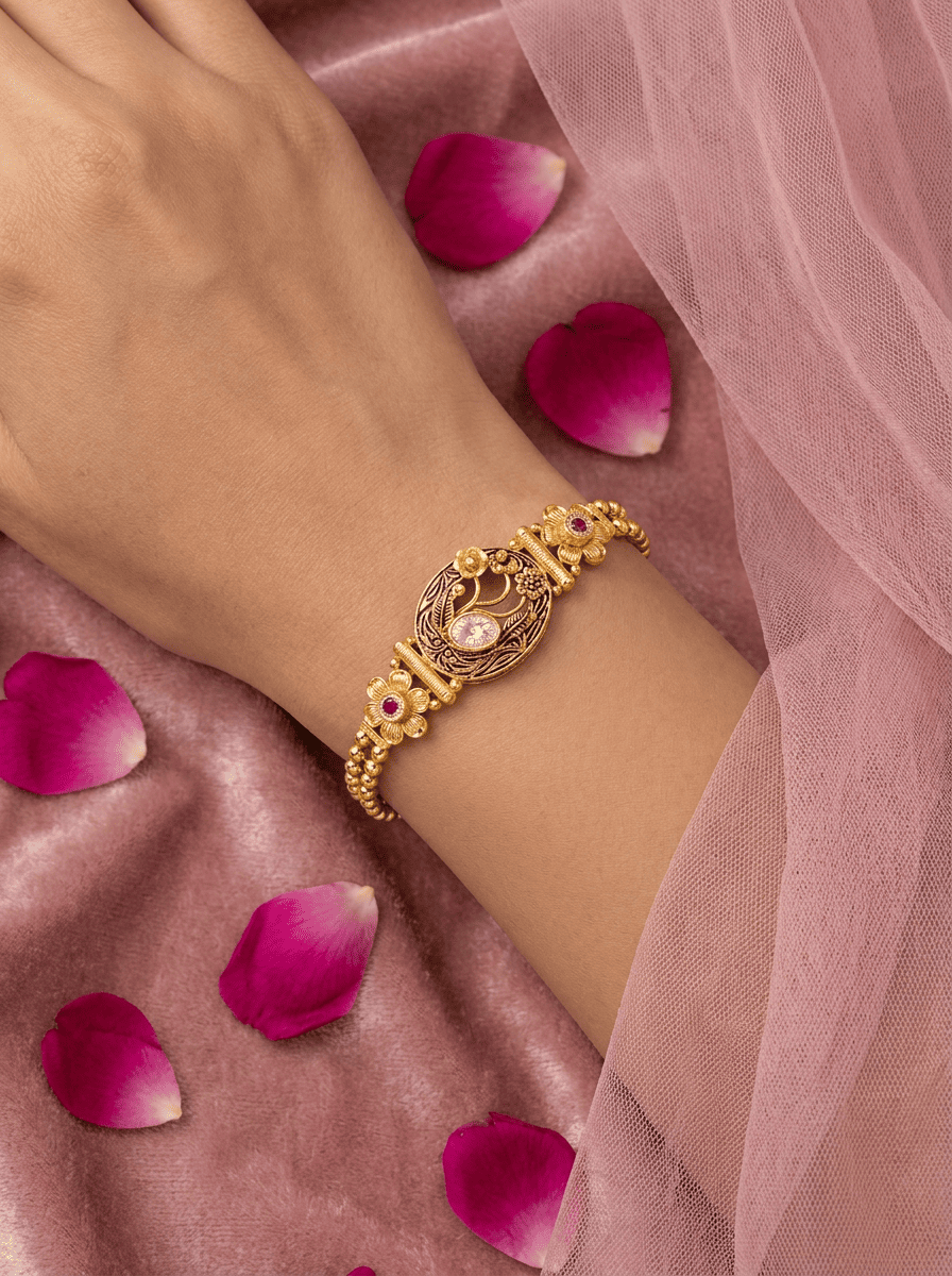 Rajmudra Mayur Gold Plated Silver Bracelet