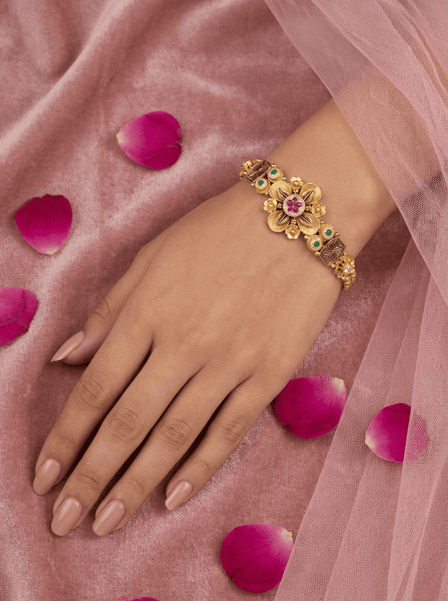 Triveni Pushpa Gold Plated Silver Bracelet