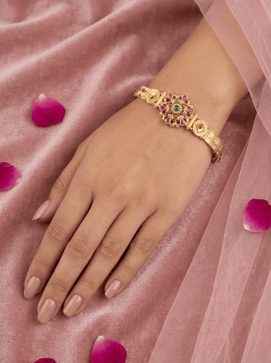 Gulbahar Navratna Gold Plated Silver Bracelet