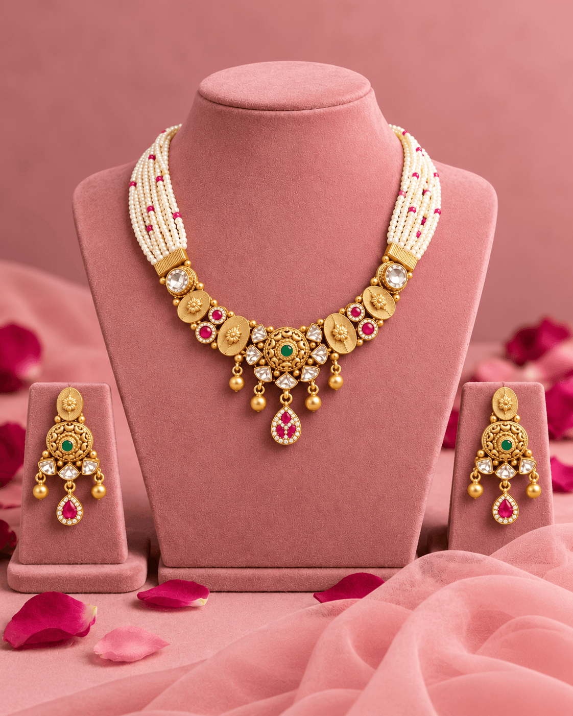 Chandrika Polki Gold Plated Silver Half Set