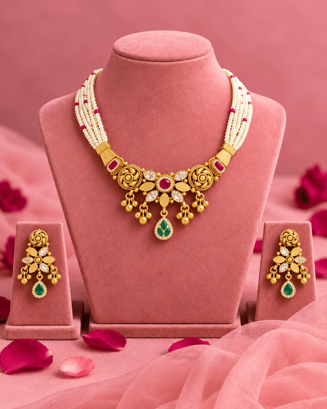 Navratna Jaal Gold Plated Silver Half Set