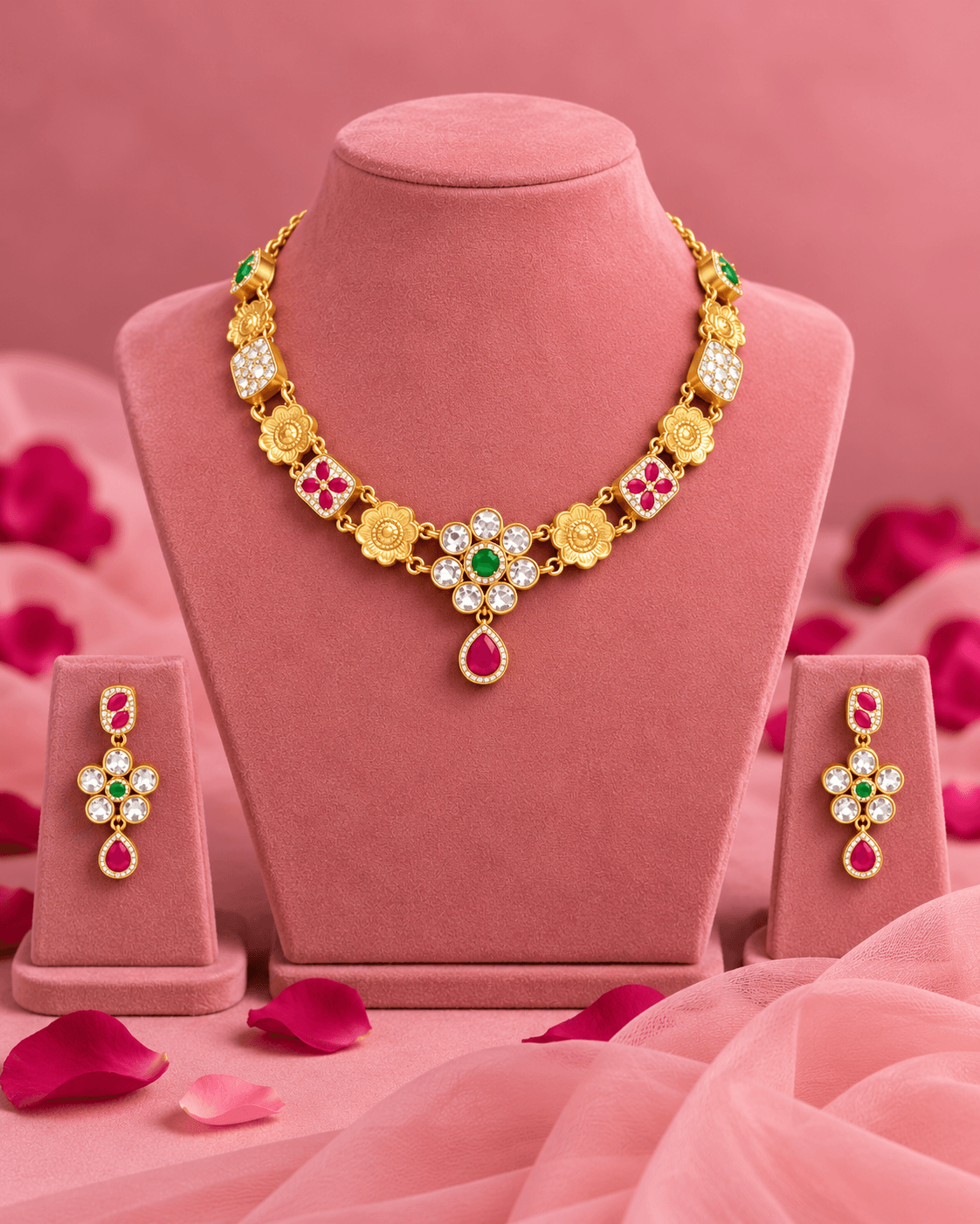 Panna Pushpa Gold Plated Silver Half Set