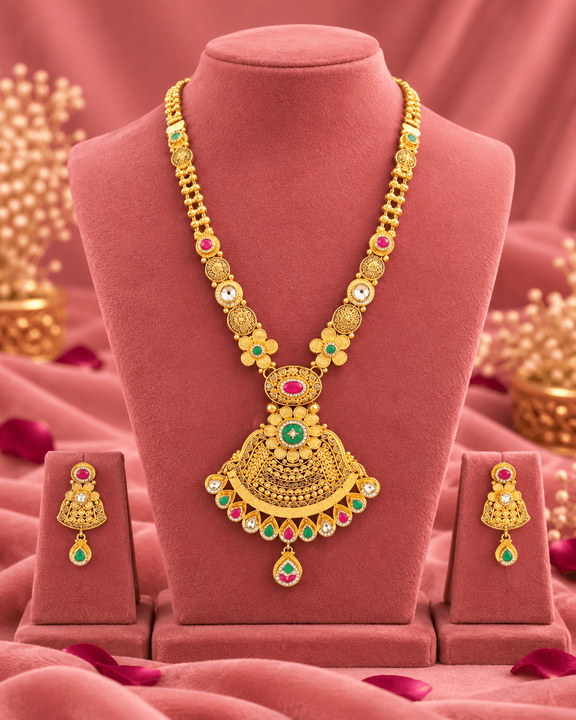 Chandrika Crescent Gold Plated Silver Long Set