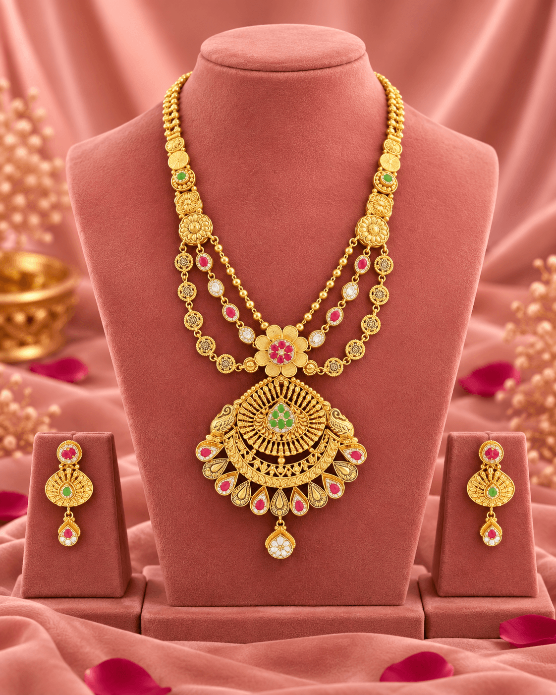 Mayurika Heritage Gold Plated Silver Long Set