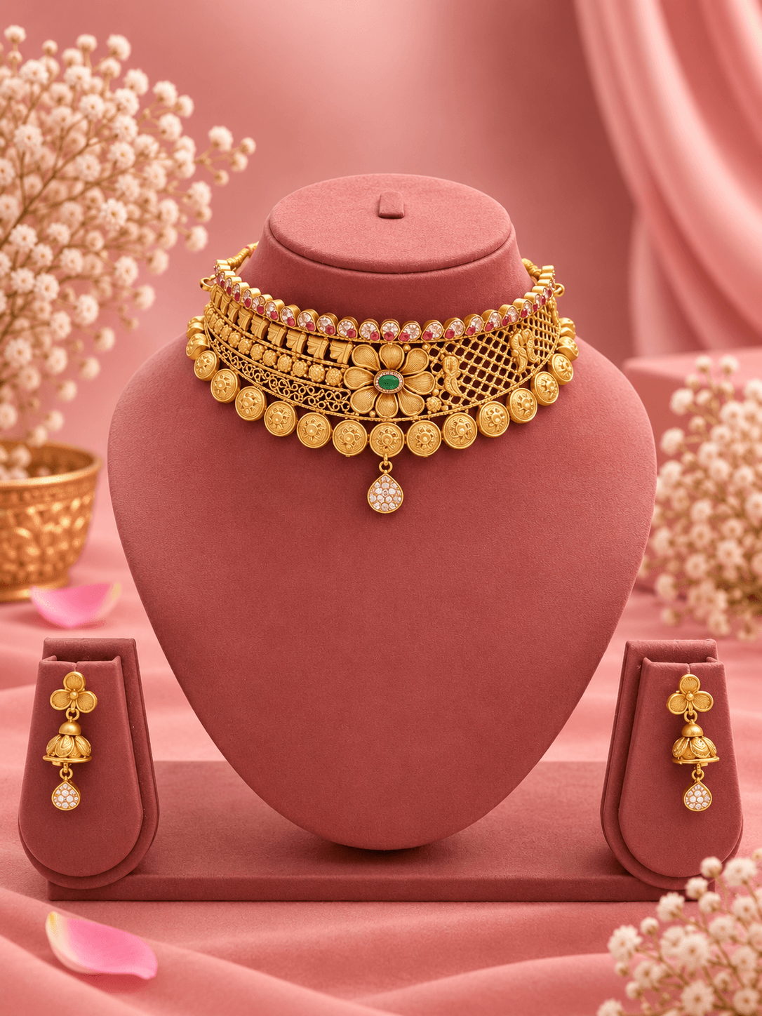 Mayur Padma Gold Plated Silver Choker Set