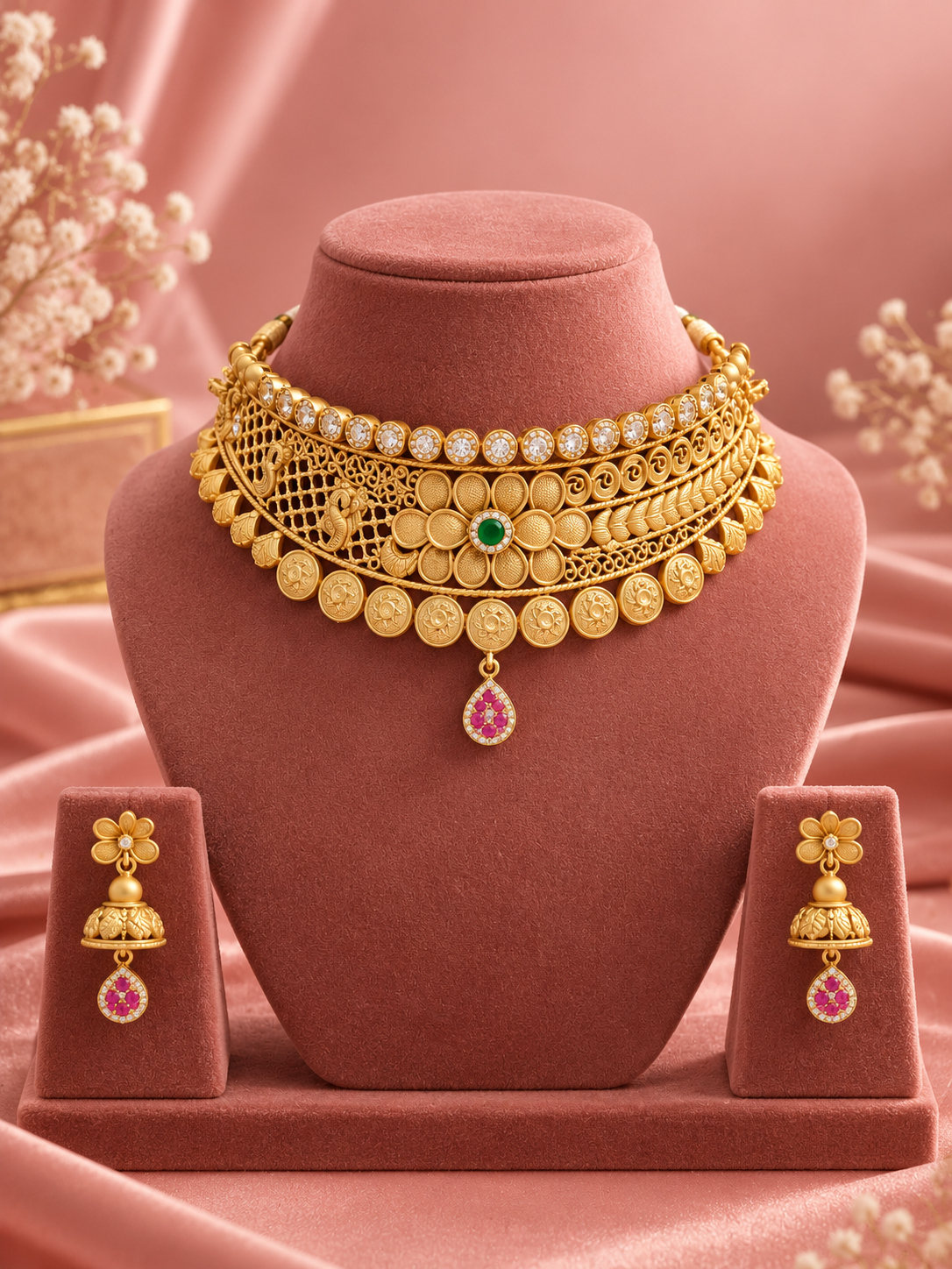 Padma Mayura Gold Plated Silver Choker Set