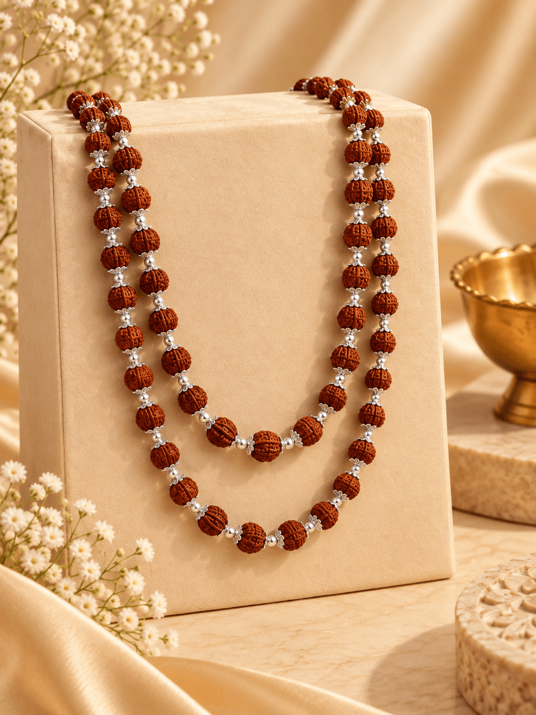 Rudraksha Double Layer Mala – 108 Beads | For Men & Women | Pure 925 Silver