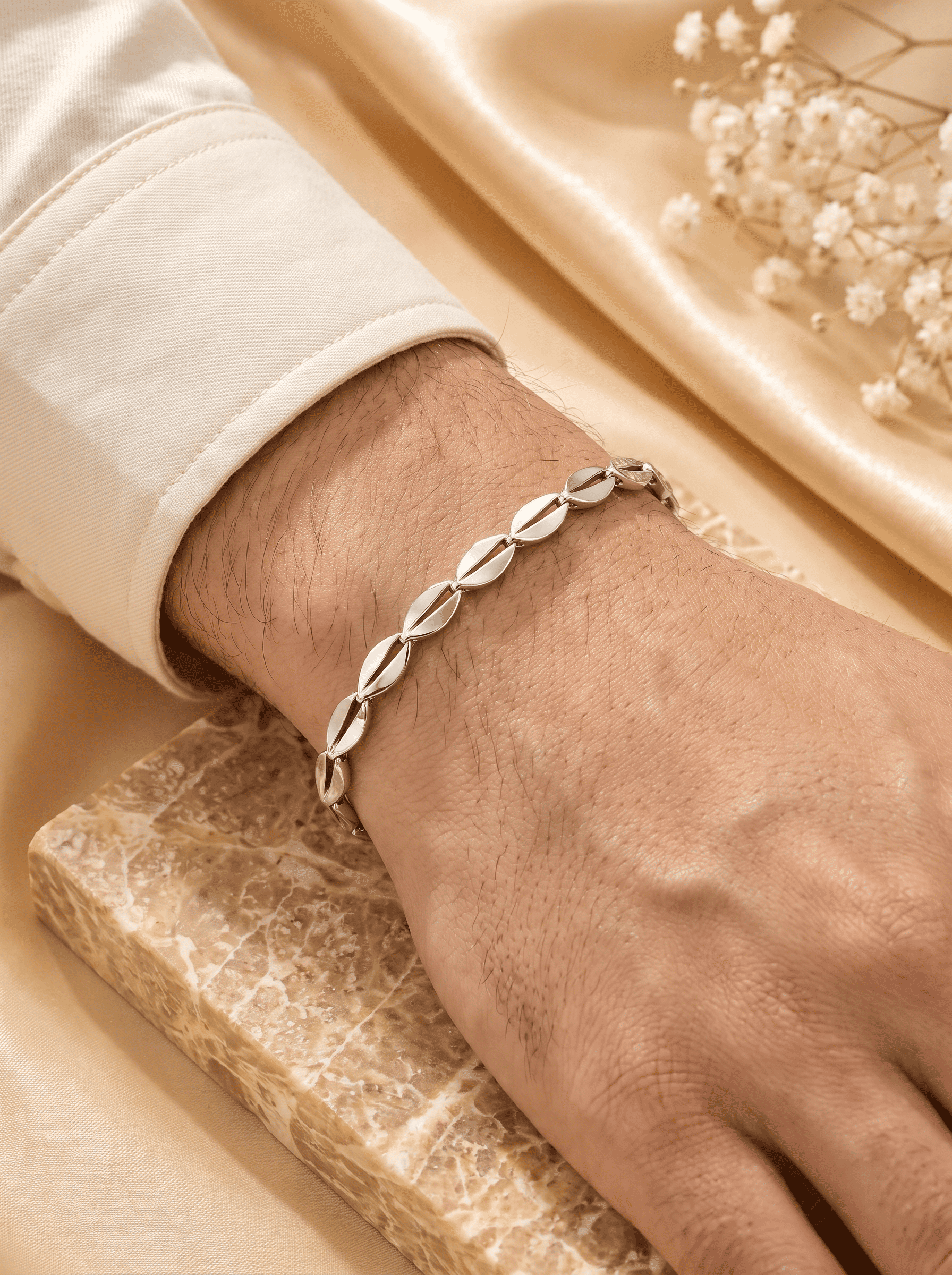 925 Silver Sculpted Link Bracelet for Men – Urban Masculine Style