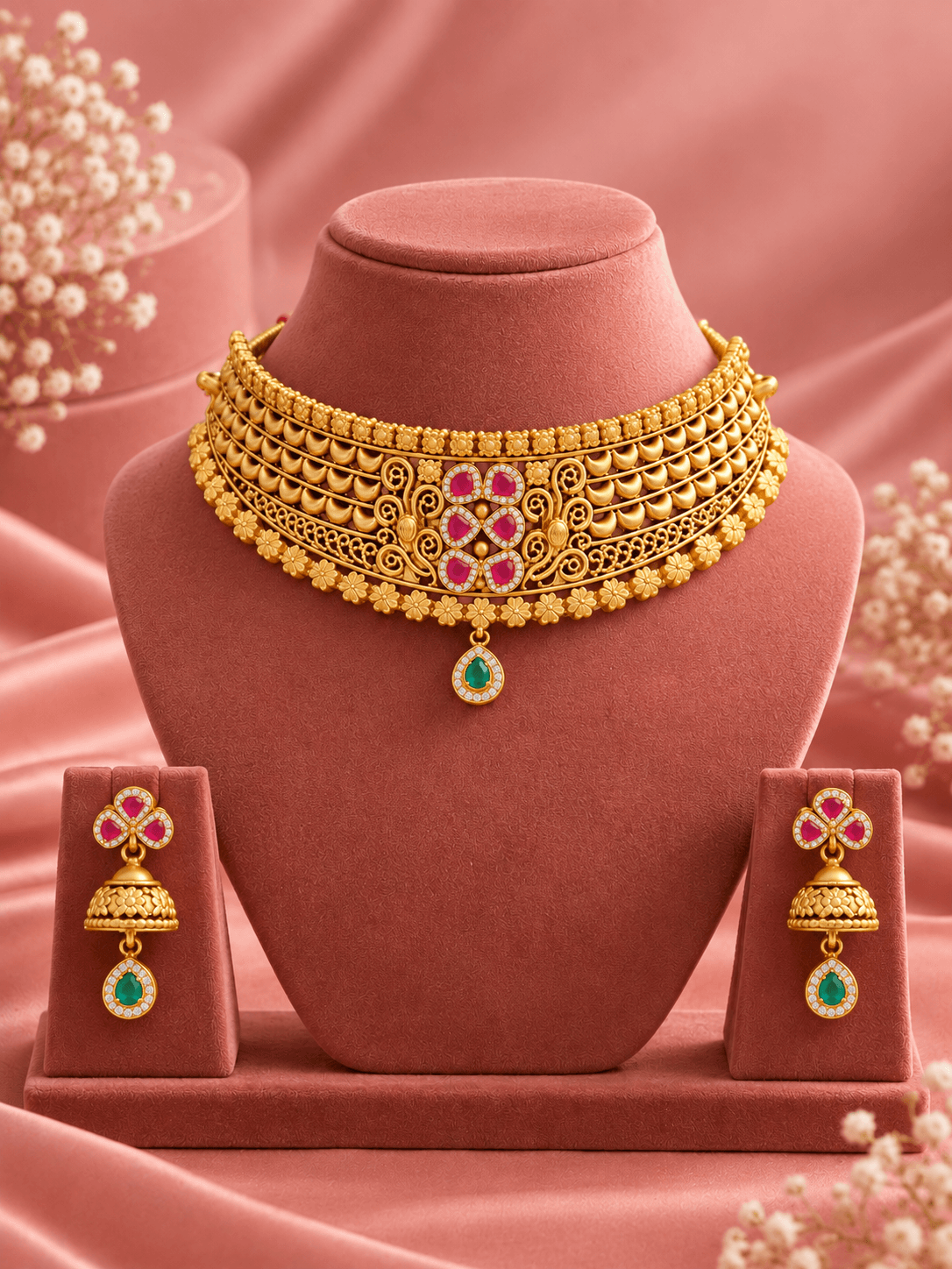 Manikya Jaal Gold Plated Silver Choker Set