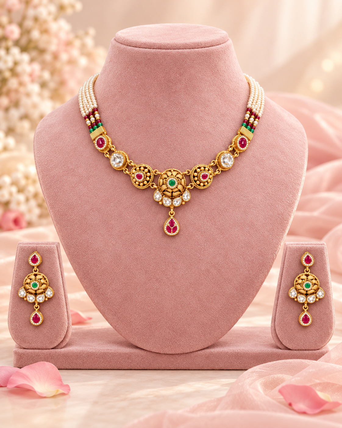 Gulbahar Ruby Gold Plated Silver Half Set