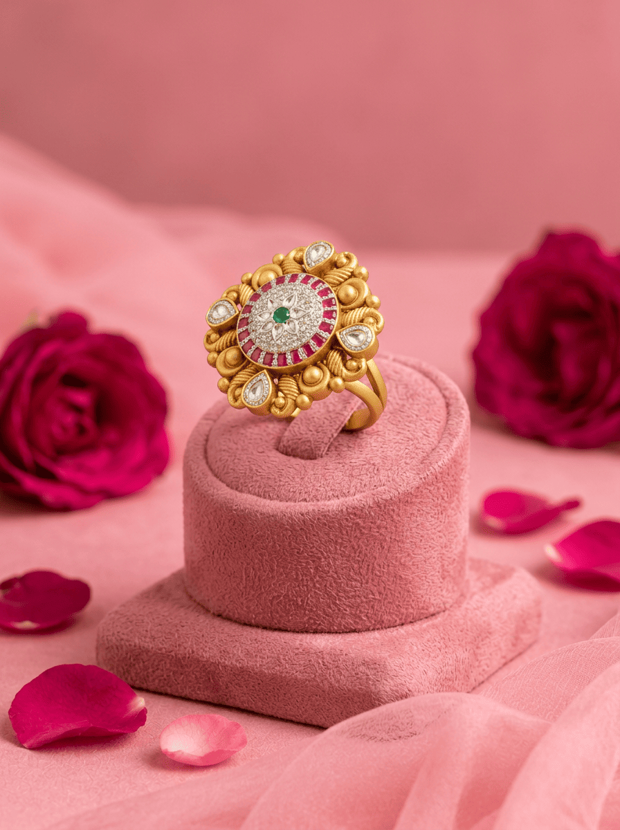 Padmaraga Floral Gold Plated Silver Ring