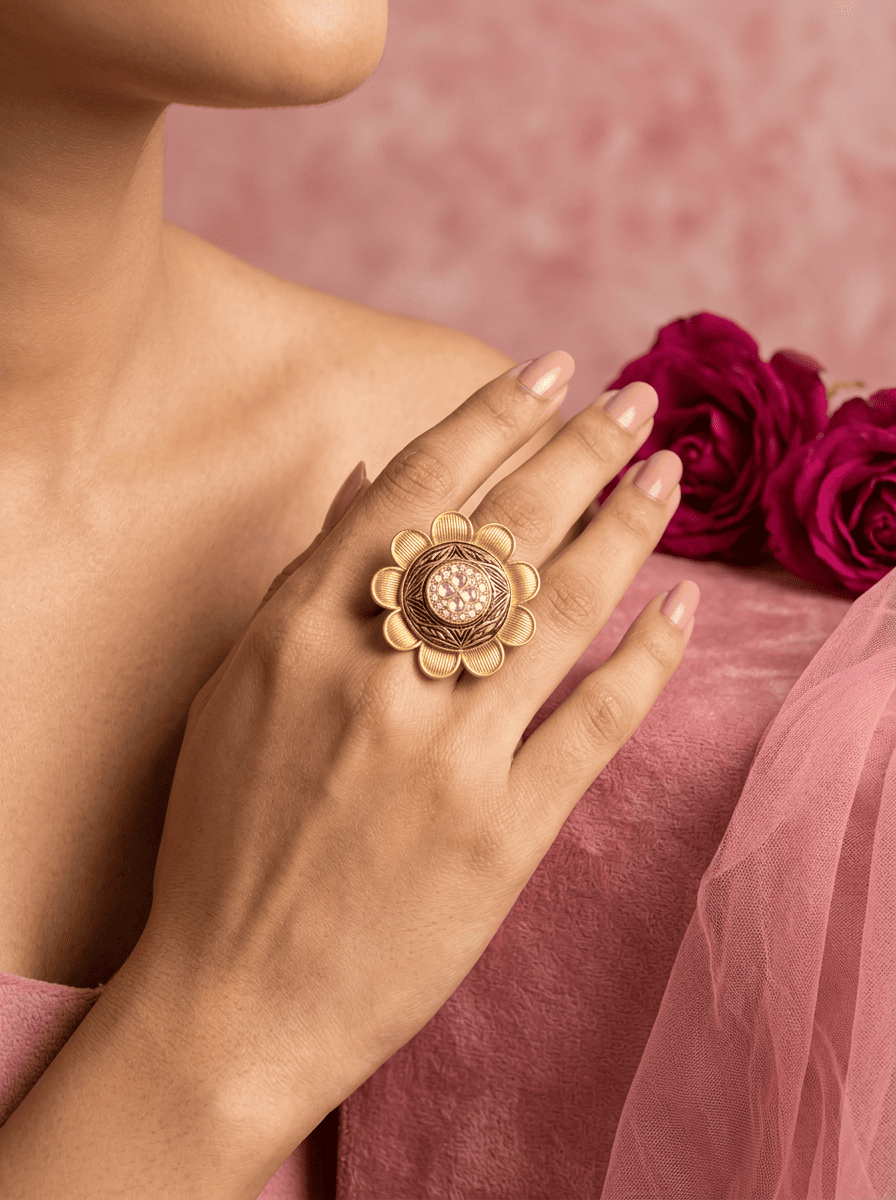Swarna Daisy Gold Plated Silver Ring
