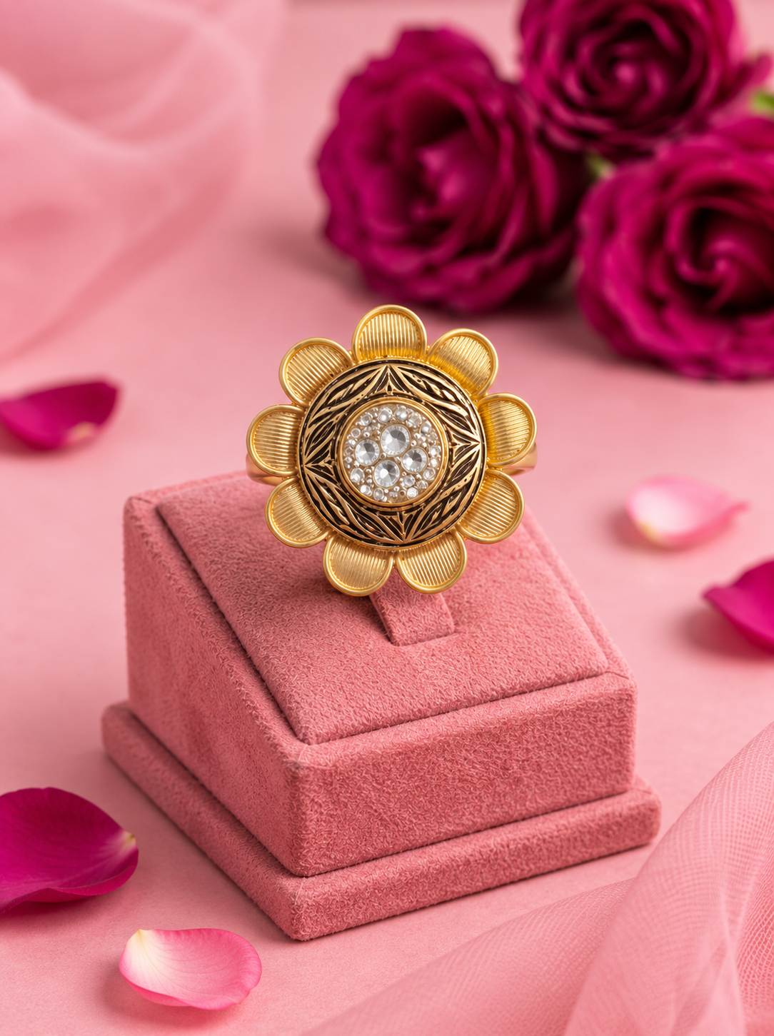 Swarna Daisy Gold Plated Silver Ring