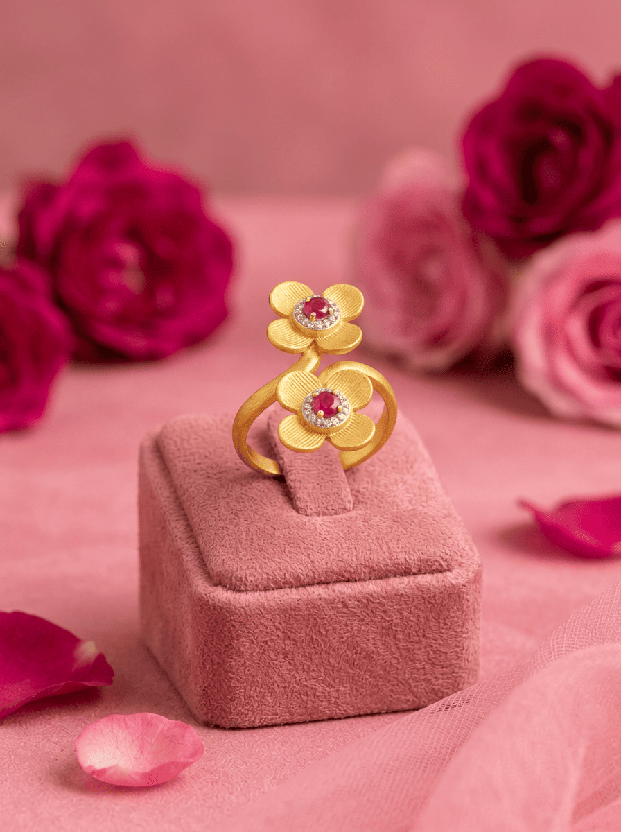 Ruhani Twin Bloom Gold Plated Silver Ring