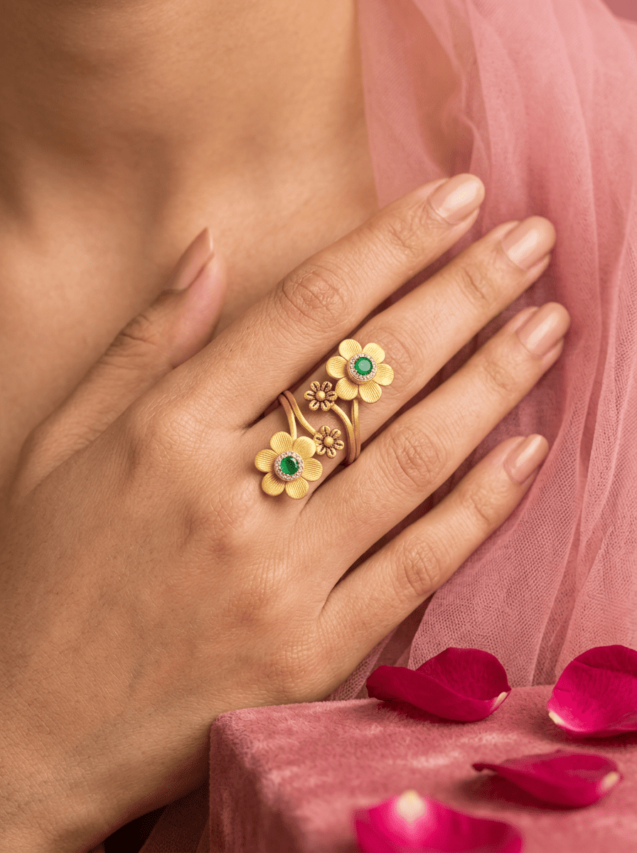 Emerald Garden Gold Plated Silver Ring