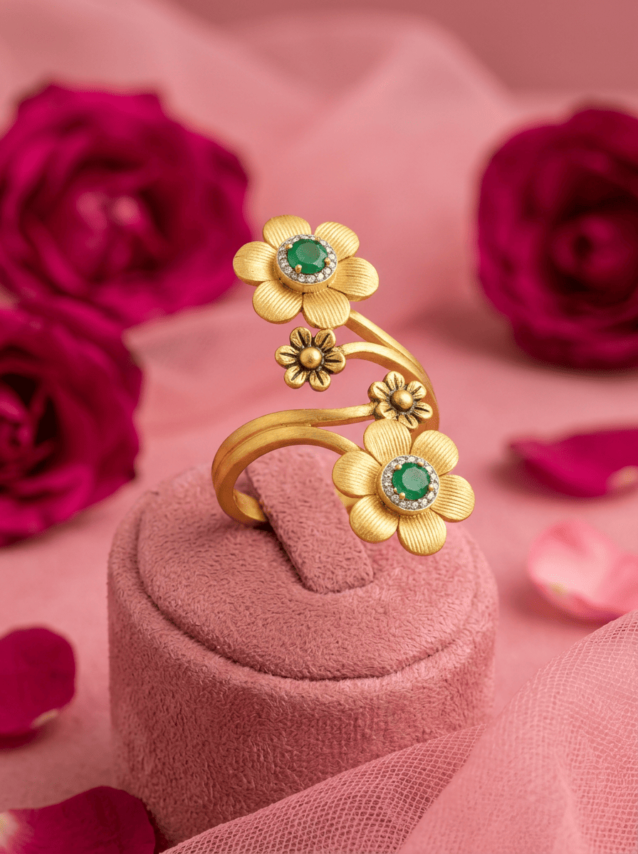 Emerald Garden Gold Plated Silver Ring