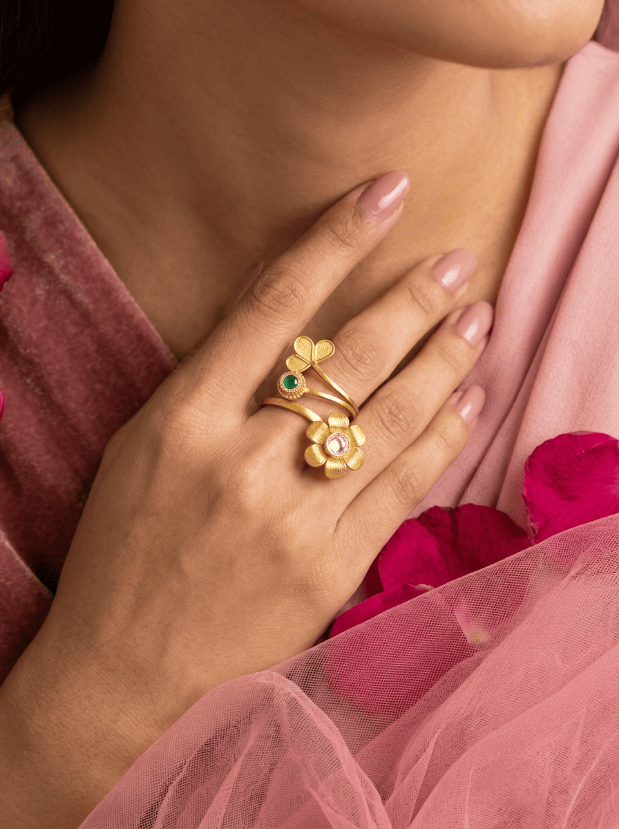 Meher Botanical Gold Plated Silver Ring